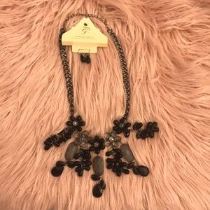 Fashion Black Flower Silver Metal Necklace